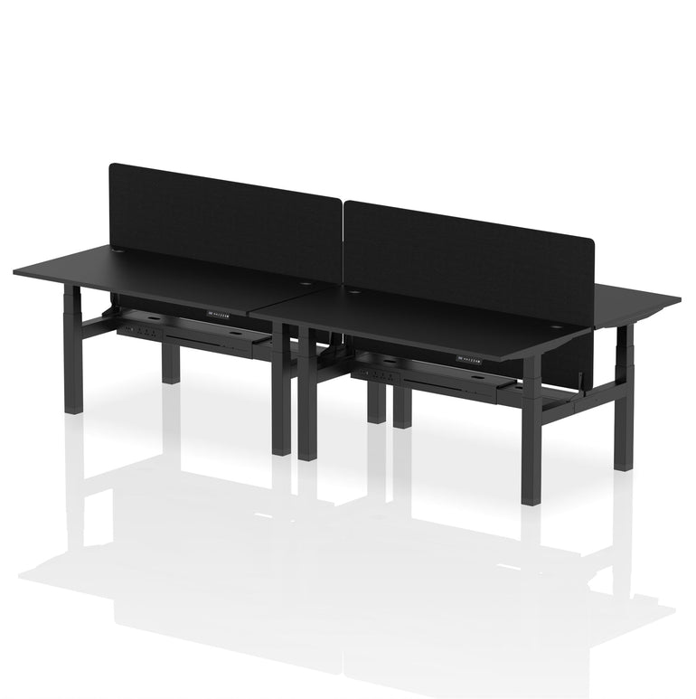 Air Back-to-Back Height Adjustable Bench Desk - 4 Person with Black Straight Screen