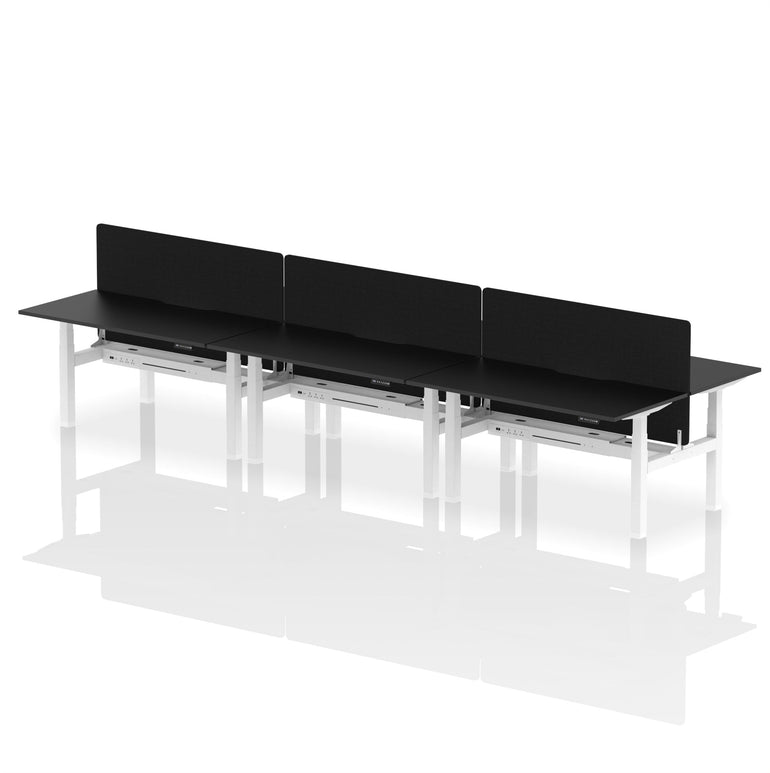 Air Back-to-Back Scalloped Edge Height Adjustable Bench Desk - 6 Person with Black Straight Screen