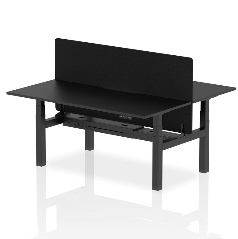 Air Back-to-Back Scalloped Edge Height Adjustable Bench Desk - 2 Person with Black Straight Screen