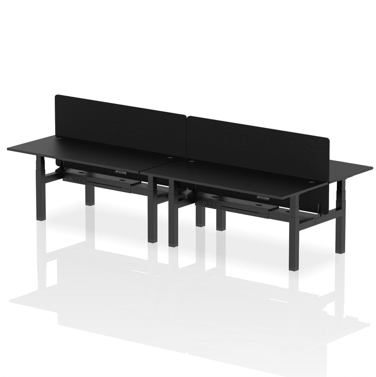 Air Back-to-Back Height Adjustable Bench Desk - 4 Person with Black Straight Screen