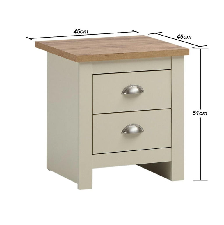 Lando Series 2 Piece Bedroom Set - Cream 2 Door Wooden Wardrobe and 2 Drawer Wooden Bedside Table with Oak Effect Top and Elegant Steel Handles and Runners