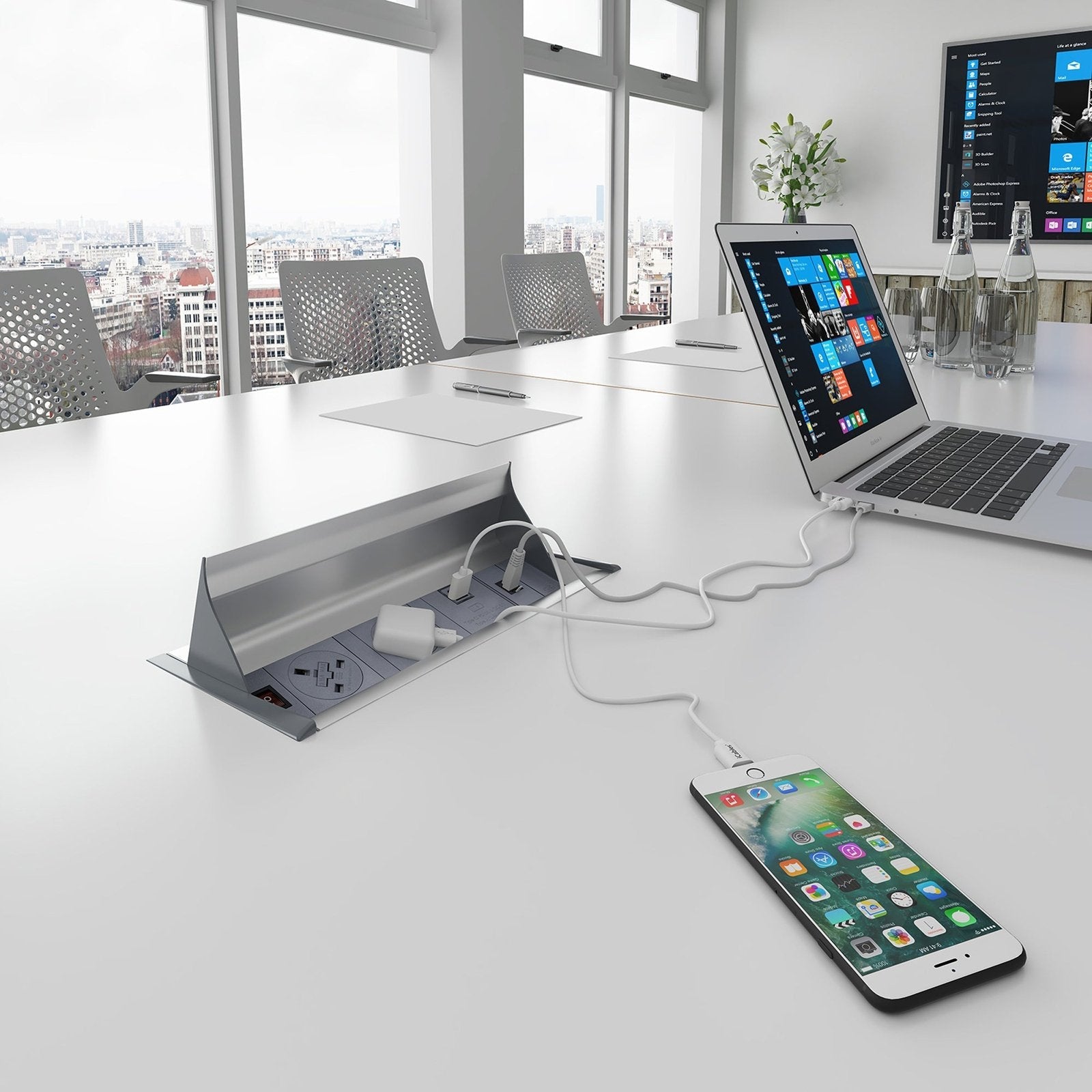 Aero fliptop in-table power module 2 x UK sockets - grey/silver - Office Products Online