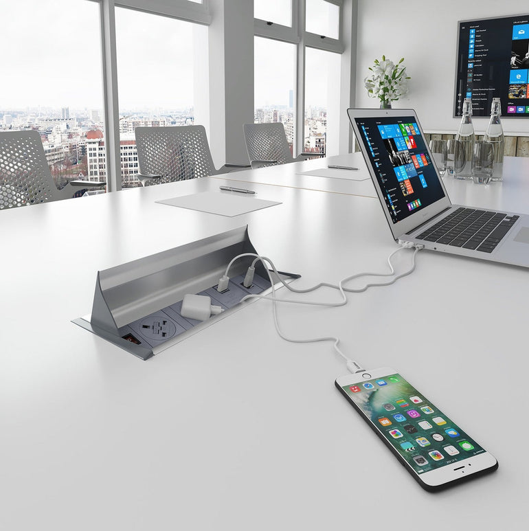 Aero fliptop in-table power module 2 x UK sockets - grey/silver - Office Products Online