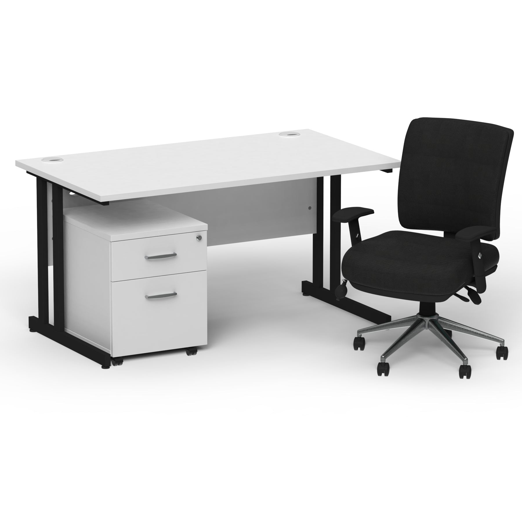 Impulse 1400mm Cantilever Straight Desk & Mobile Pedestal with Chiro Medium Back Black Operator Chair - 5 Year Furniture Guarantee