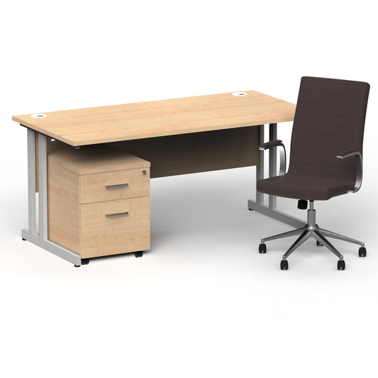 Impulse 1600mm Cantilever Straight Desk & Mobile Pedestal with Ezra Brown Executive Chair - 5-Year Furniture Guarantee, 2-Year Seating Guarantee