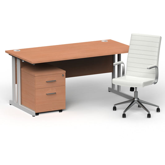 Impulse 1600mm Cantilever Straight Desk & Mobile Pedestal with Ezra White Executive Chair - 5-Year Furniture Guarantee, 2-Year Seating Guarantee