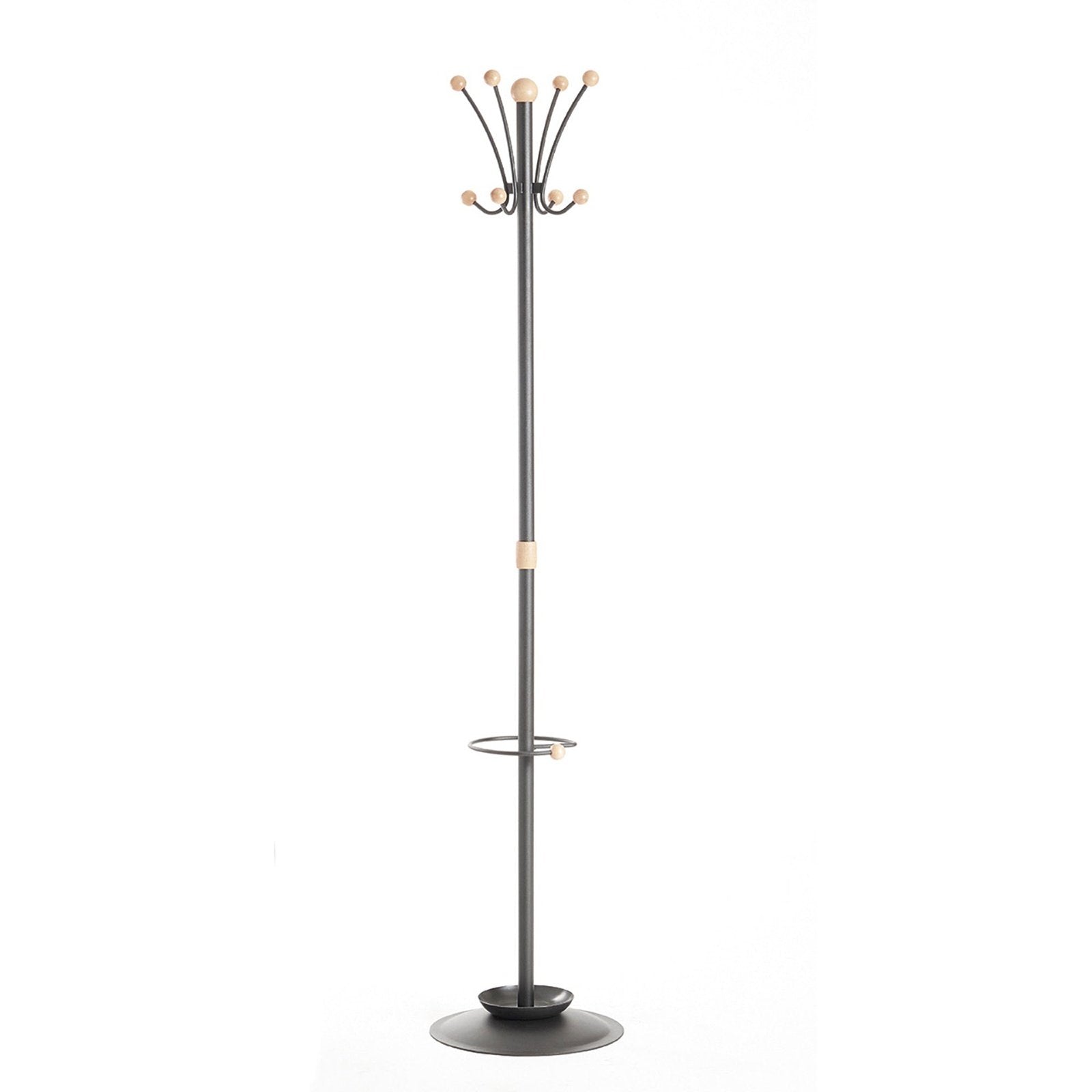 Coat & stand with coat 8 umbrella hooks 1780mm high - black and cream - Office Products Online