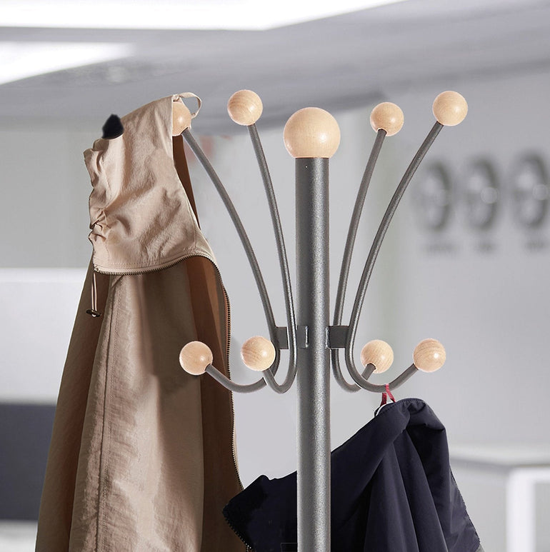 Coat & stand with coat 8 umbrella hooks 1780mm high - black and cream - Office Products Online