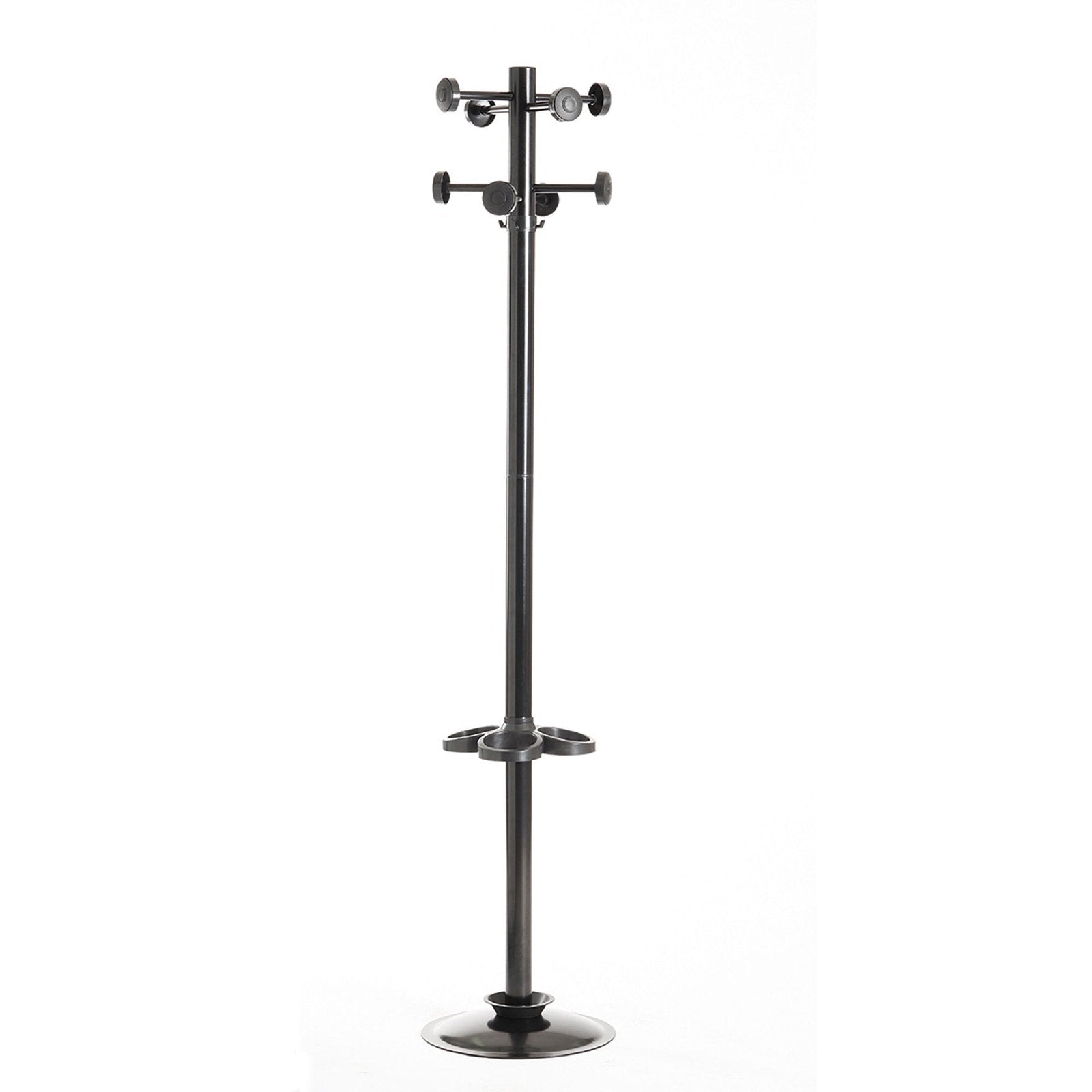Coat & stand with coat and 8 umbrella hooks 1780mm high - black - Office Products Online