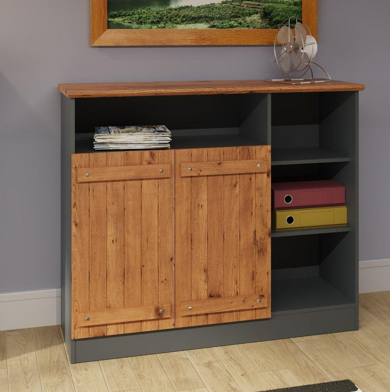 Cottage Living Door Sideboard Wotan Oak Dark Grey allhomely