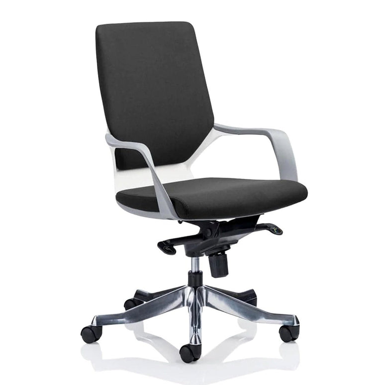 Xenon Medium Back Executive Office Chair - Fabric Seat, Aluminium Frame, Fixed Arms, 125kg Capacity, 8hr Usage, 5yr Warranty - Flat Packed