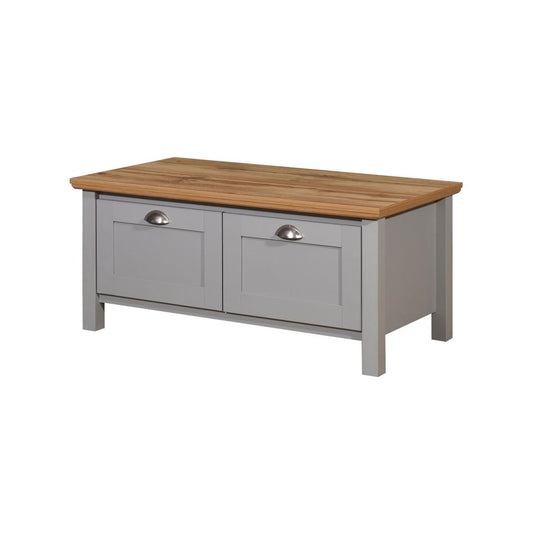 Eaton Coffee Table 4 Doors Grey with Oak Effect Top allhomely