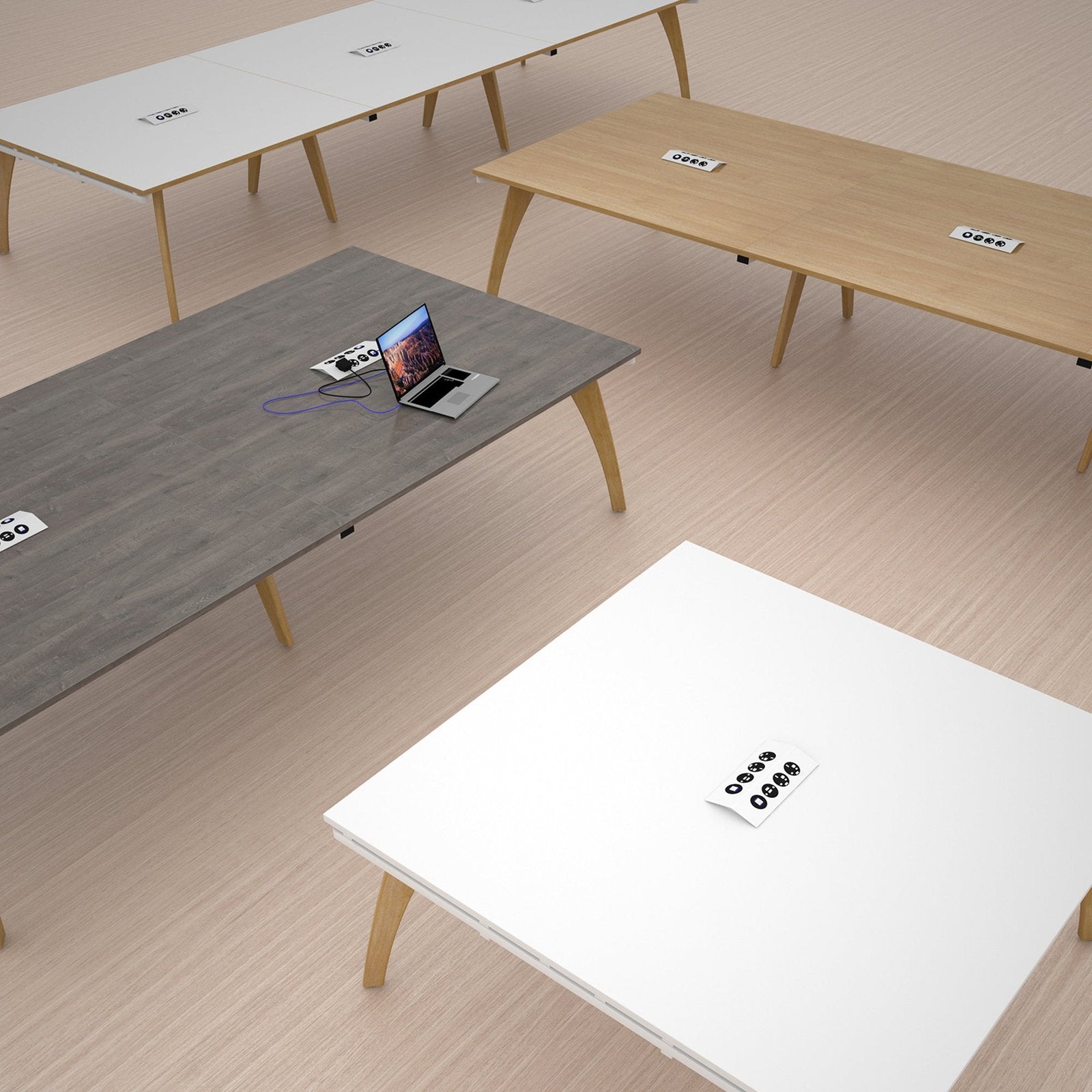 Fuze rectangular boardroom table 3200mm 1600mm with 2 cutouts 272mm x 132mm - frame, white top - Office Products Online