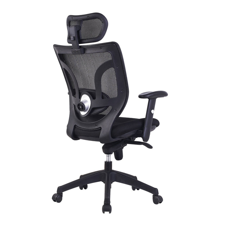 High Back Mesh Synchronous Executive Armchair with Integral Headrest - Black - Office Products Online