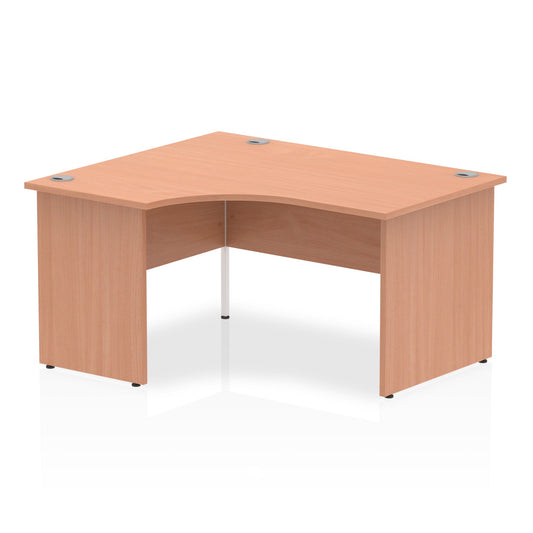 Impulse 1400mm Left Crescent Corner Desk - Panel End Leg, MFC Material, 1400x1200 Top, White & Matching Frame, Self-Assembly, 5-Year Guarantee