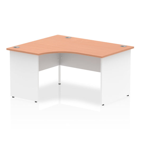 Impulse 1400mm Left Crescent Corner Desk - Panel End Leg, MFC Material, 1400x1200 Top, White & Matching Frame, Self-Assembly, 5-Year Guarantee