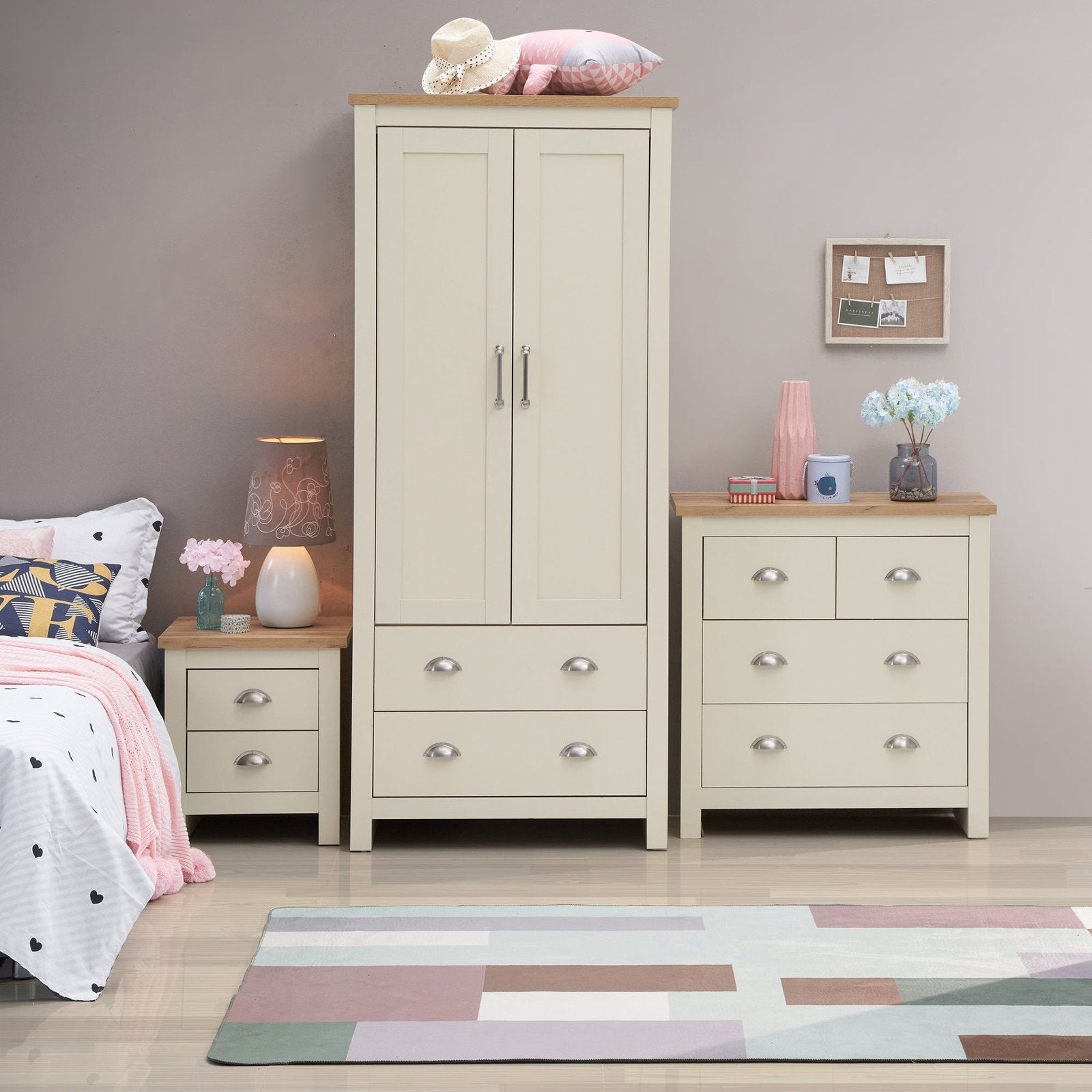 Lisbon Piece Bedroom Set Door Wardrobe, Chest Drawer Bedside allhomely