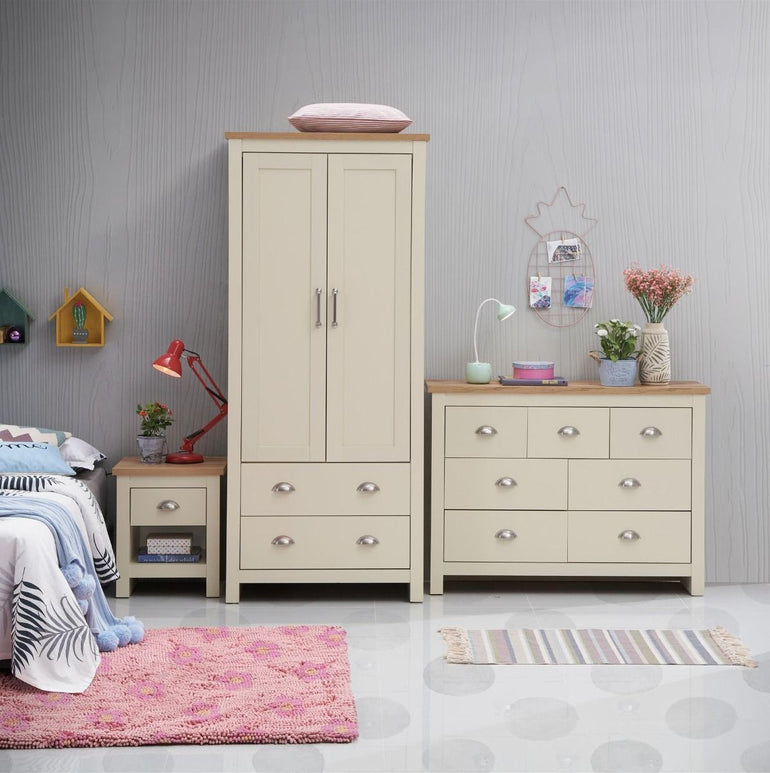 Lisbon Piece Bedroom Set Door Wardrobe, Chest Drawer Bedside allhomely