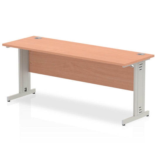 Impulse 1800mm Slimline Desk with Cable Managed Leg - MFC Rectangular Table, Self-Assembly, 5-Year Guarantee, 1800x600, Silver/White Frame