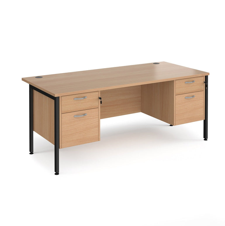 Maestro 25 H-Frame leg straight desk 800 deep with two x 2 drawer pedestals - Office Products Online