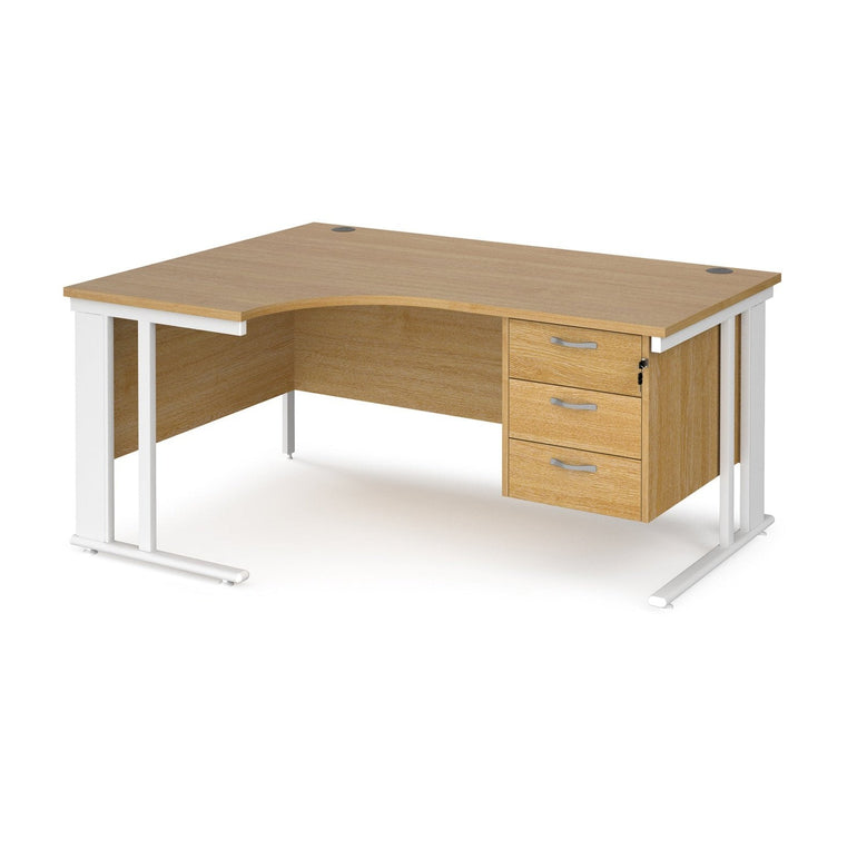 Maestro 25 cable managed leg left hand ergonomic desk with 3 drawer pedestal - Office Products Online