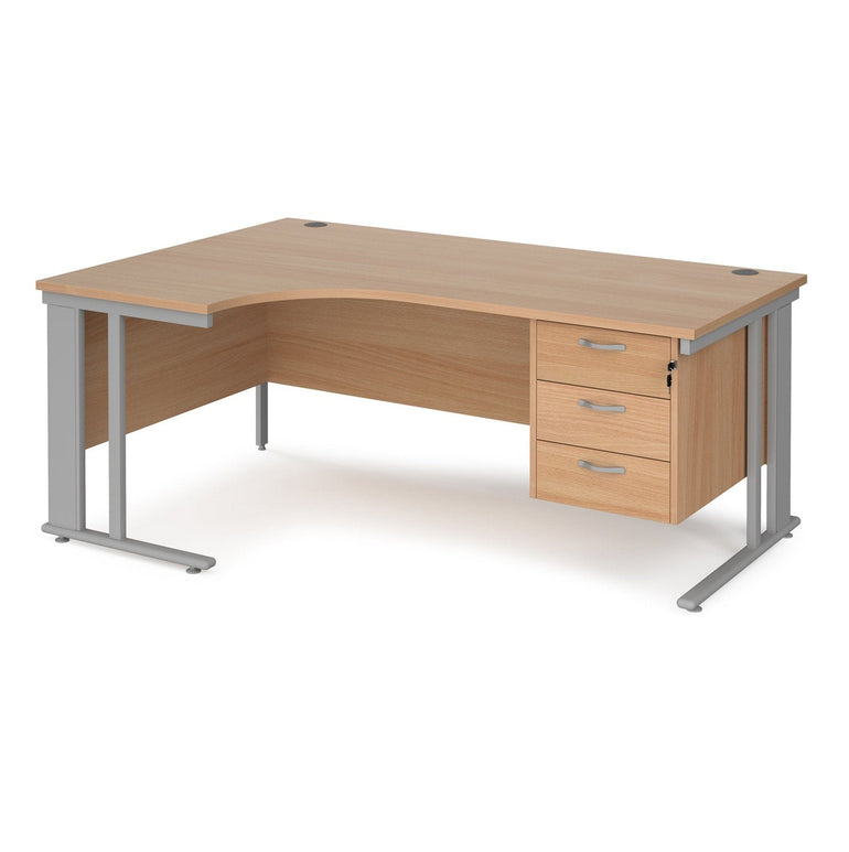 Maestro 25 cable managed leg left hand ergonomic desk with 3 drawer pedestal - Office Products Online