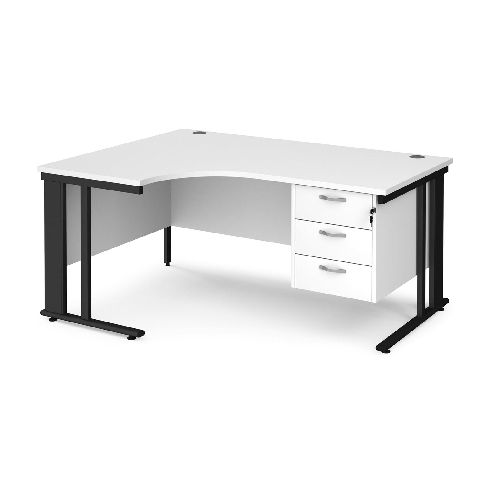 Maestro 25 cable managed leg left hand ergonomic desk with 3 drawer pedestal - Office Products Online