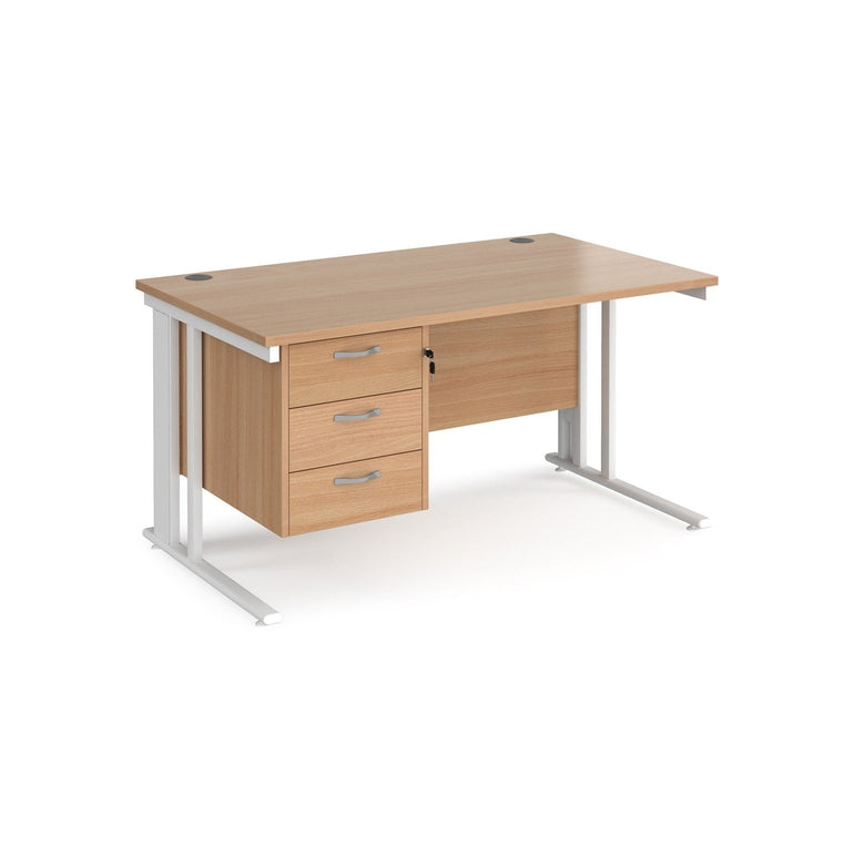 Maestro 25 cable managed leg straight desk 800 deep with 3 drawer pedestal - Office Products Online