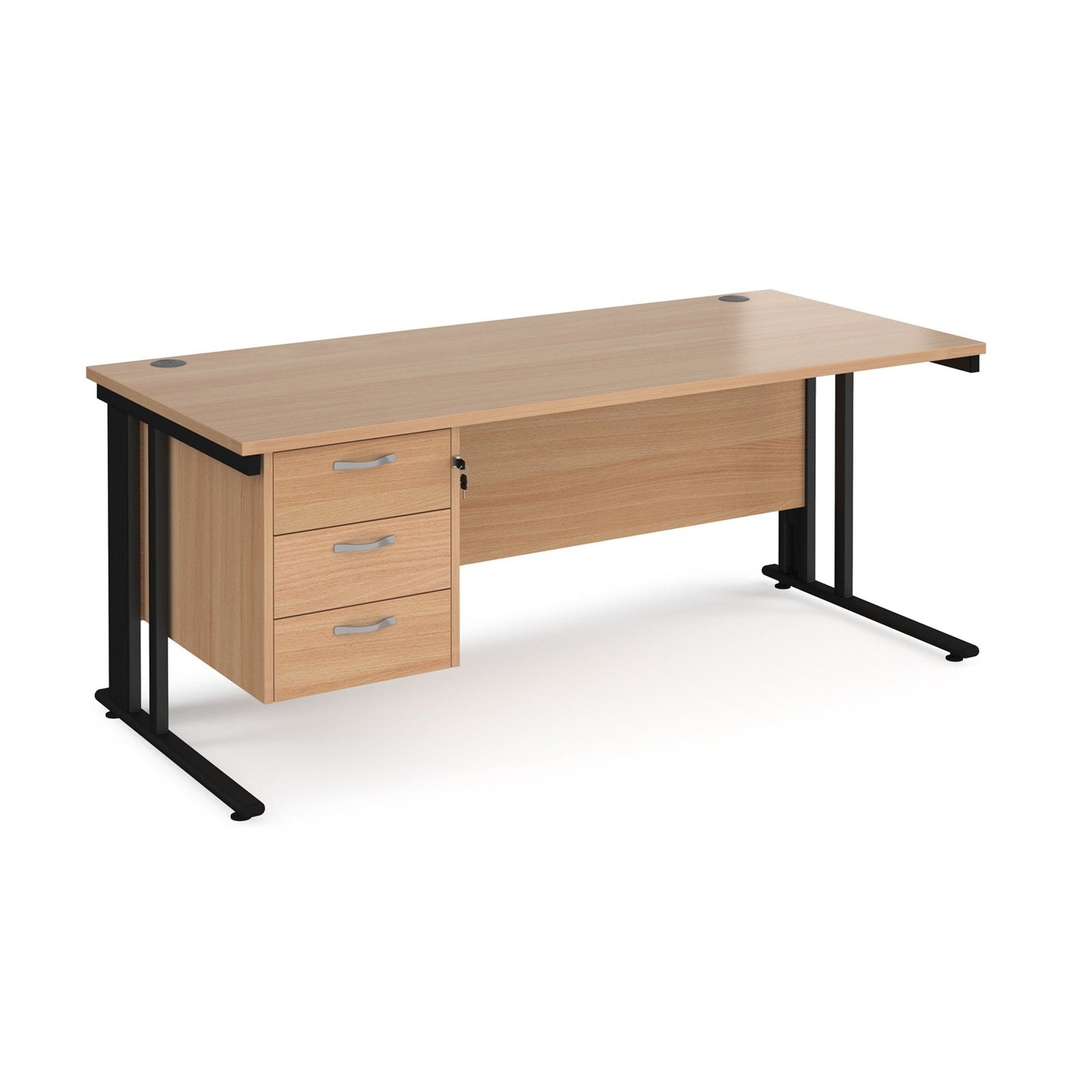 Maestro 25 cable managed leg straight desk 800 deep with 3 drawer pedestal - Office Products Online