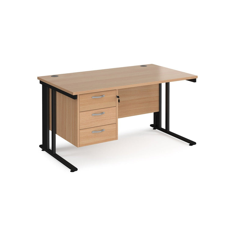 Maestro 25 cable managed leg straight desk 800 deep with 3 drawer pedestal - Office Products Online