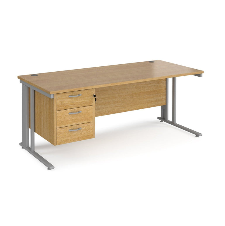 Maestro 25 cable managed leg straight desk 800 deep with 3 drawer pedestal - Office Products Online