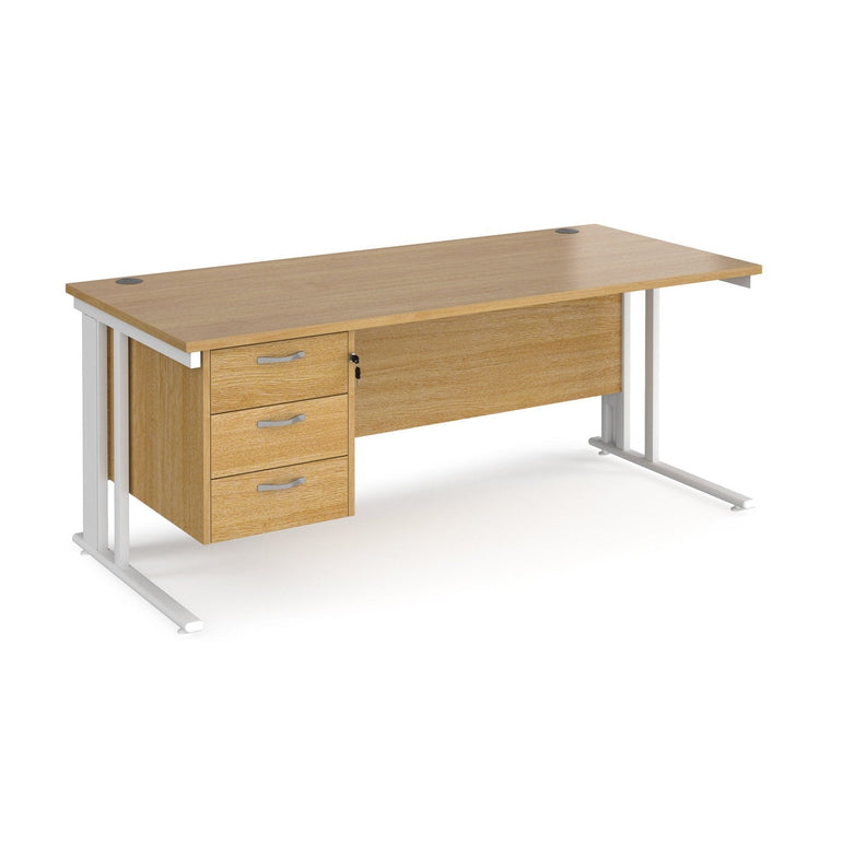 Maestro 25 cable managed leg straight desk 800 deep with 3 drawer pedestal - Office Products Online