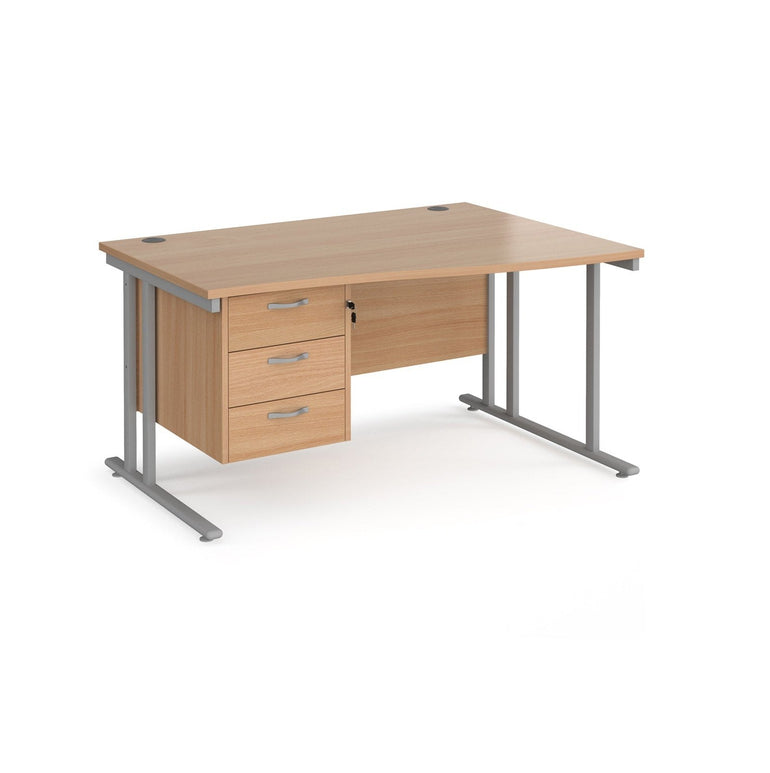 Maestro 25 cantilever leg right hand wave desk with 3 drawer pedestal - Office Products Online