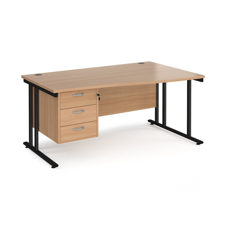 Maestro 25 cantilever leg right hand wave desk with 3 drawer pedestal - Office Products Online