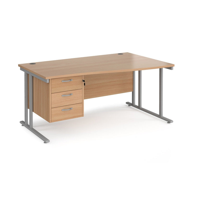Maestro 25 cantilever leg right hand wave desk with 3 drawer pedestal - Office Products Online