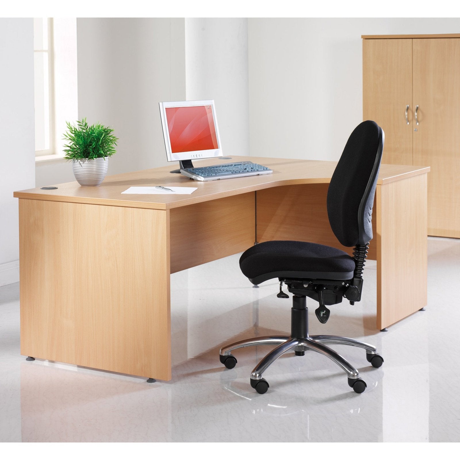 Maestro 25 panel leg left hand wave desk with 2 drawer pedestal - Office Products Online