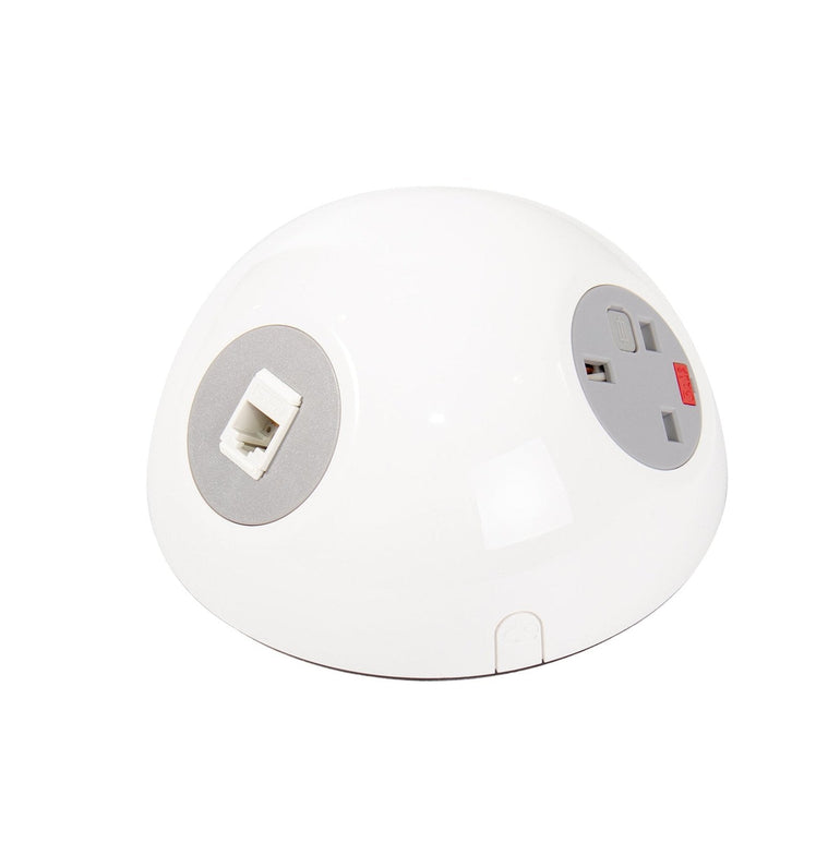 Pluto domed on-surface power module with UK socket, 1 TUF A&C connectors USB charger, 2 x RJ45 sockets - Office Products Online