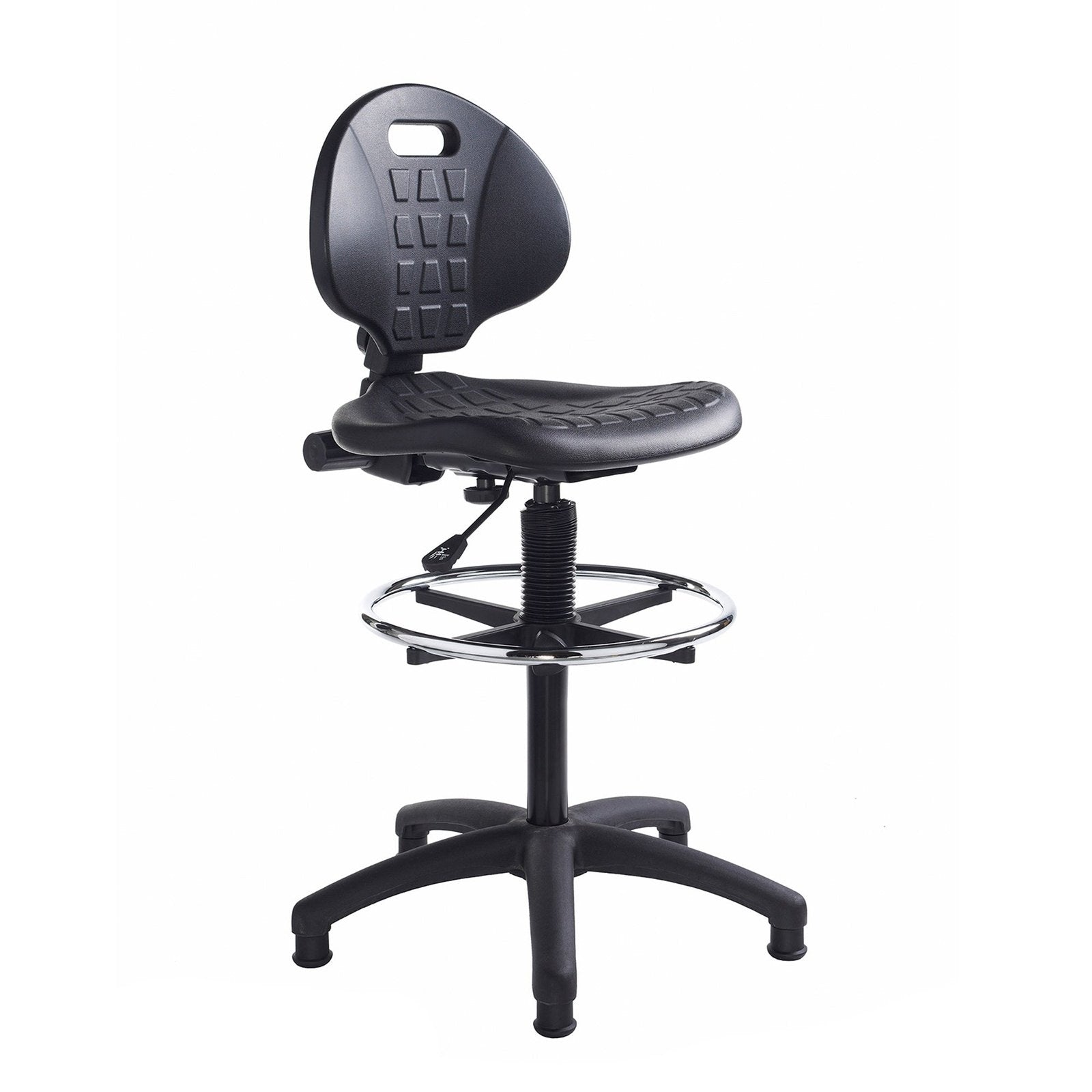 Prema polyurethane industrial operator chair with contoured back support - black - Office Products Online