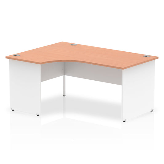 Impulse 1600mm Left Crescent Corner Desk with Panel End Leg - MFC Material, 5-Year Guarantee, Self-Assembly, 1600x1200mm Top, White Frame