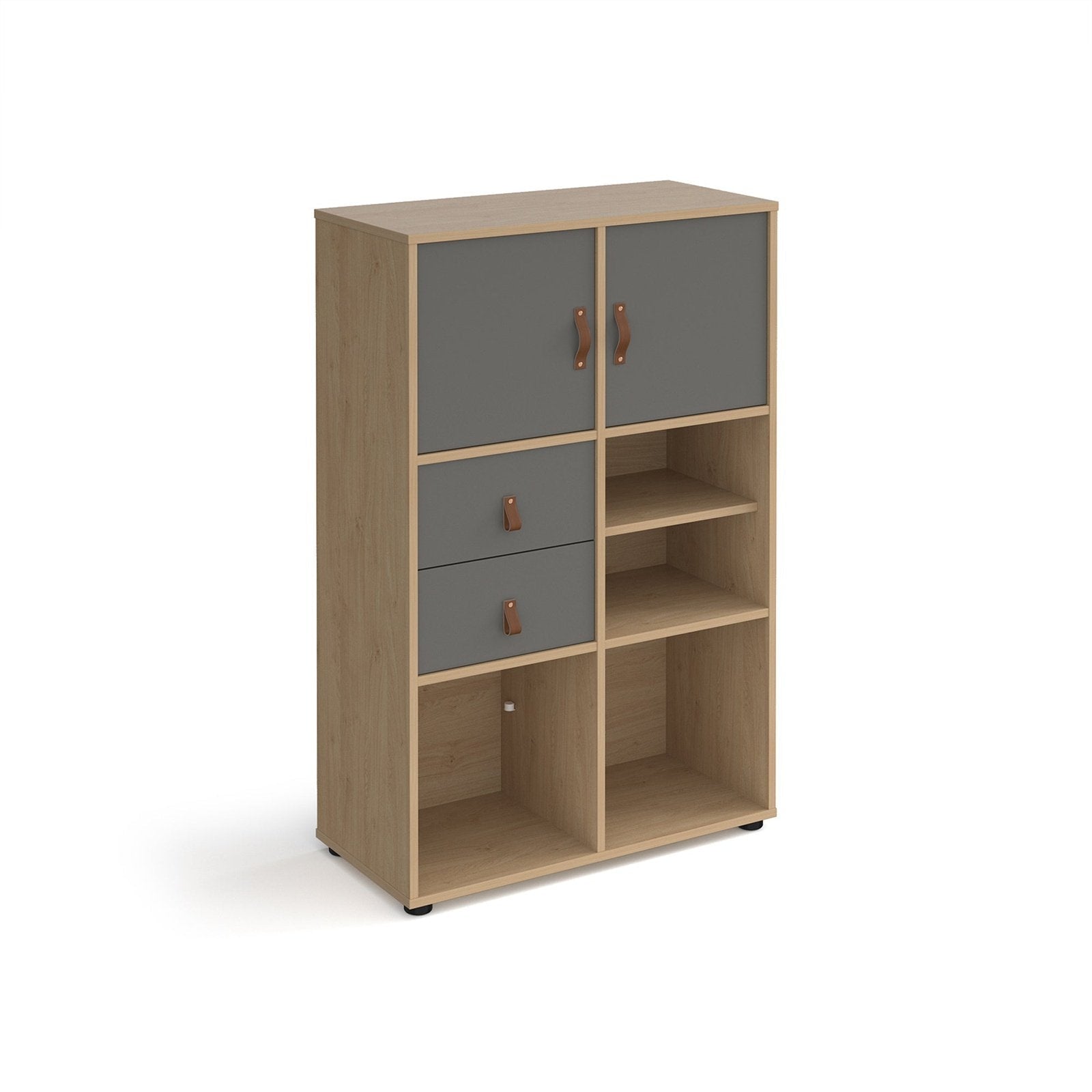 Universal cube storage unit 1295mm high on glides with matching shelf, 2 cupboards and drawers - Office Products Online