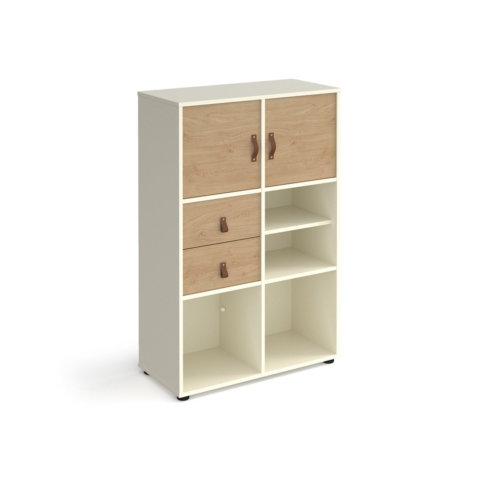 Universal cube storage unit 1295mm high on glides with matching shelf, 2 cupboards and drawers - Office Products Online